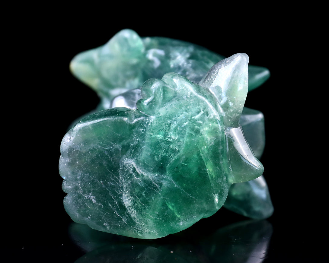 3.9" Fluorite Hand Carved Crystal Dolphins Sculpture crysvibe