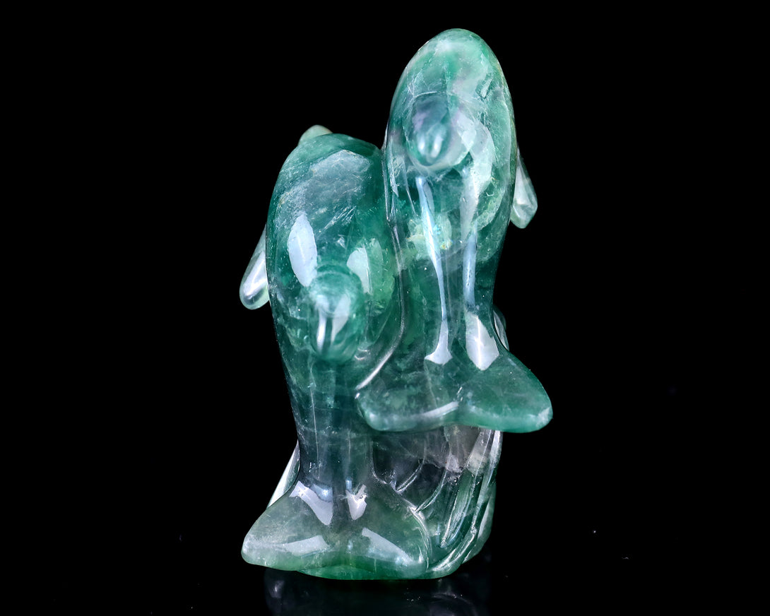 3.9" Fluorite Hand Carved Crystal Dolphins Sculpture crysvibe