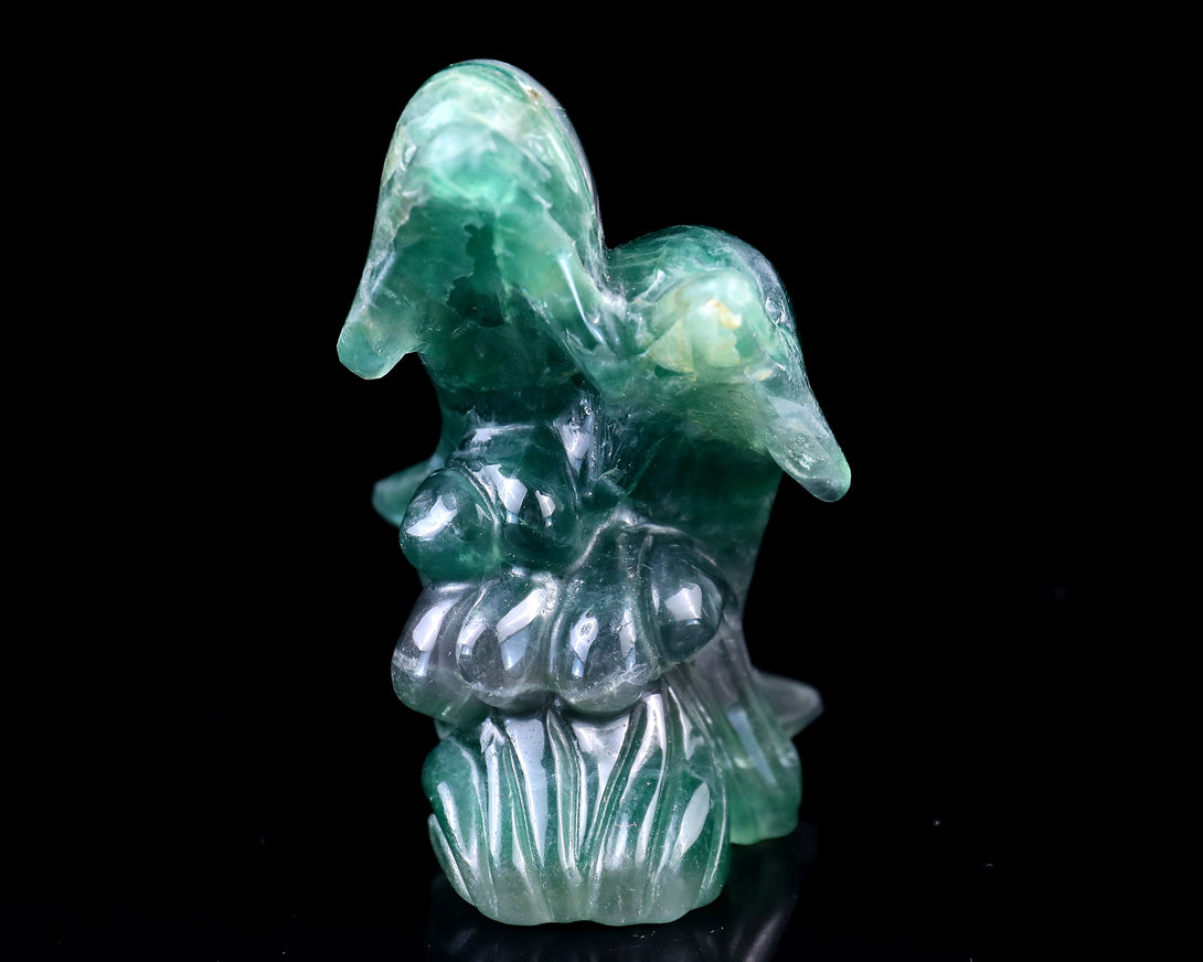 3.9" Fluorite Hand Carved Crystal Dolphins Sculpture crysvibe