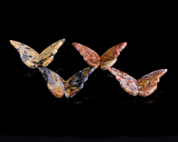 Natural Crazy Agate Hand Carved Crystal Butterfly Set(4pcs)