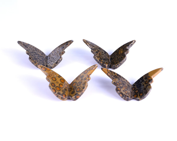 Natural Leopard Skin Jasper Hand Carved Crystal Butterfly Set(4pcs)