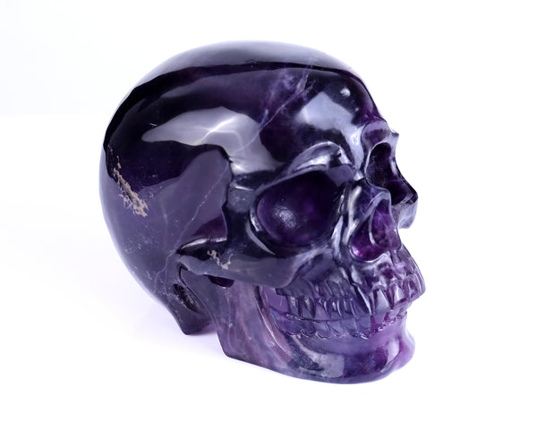 6.7" Fluorite Hand Carved Crystal Realistic Hollow Skull Sculpture