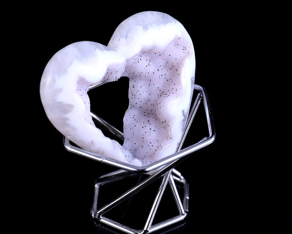 2.3" White Geode Agate Hand Carved Crystal Heart Sculpture