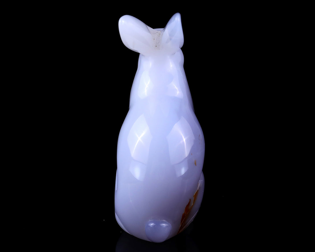 4.0" Blue Chalcedony Hand Carved Crystal Rabbit Sculpture crysvibe