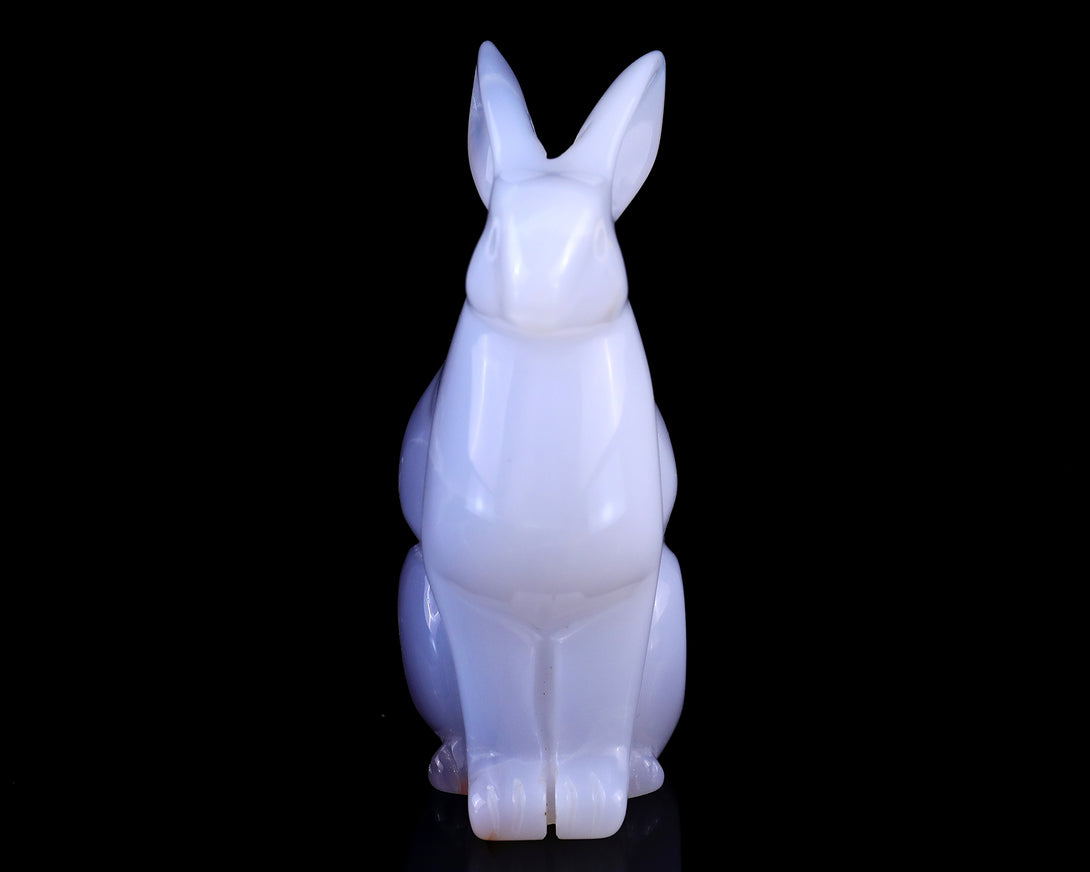 4.0" Blue Chalcedony Hand Carved Crystal Rabbit Sculpture crysvibe