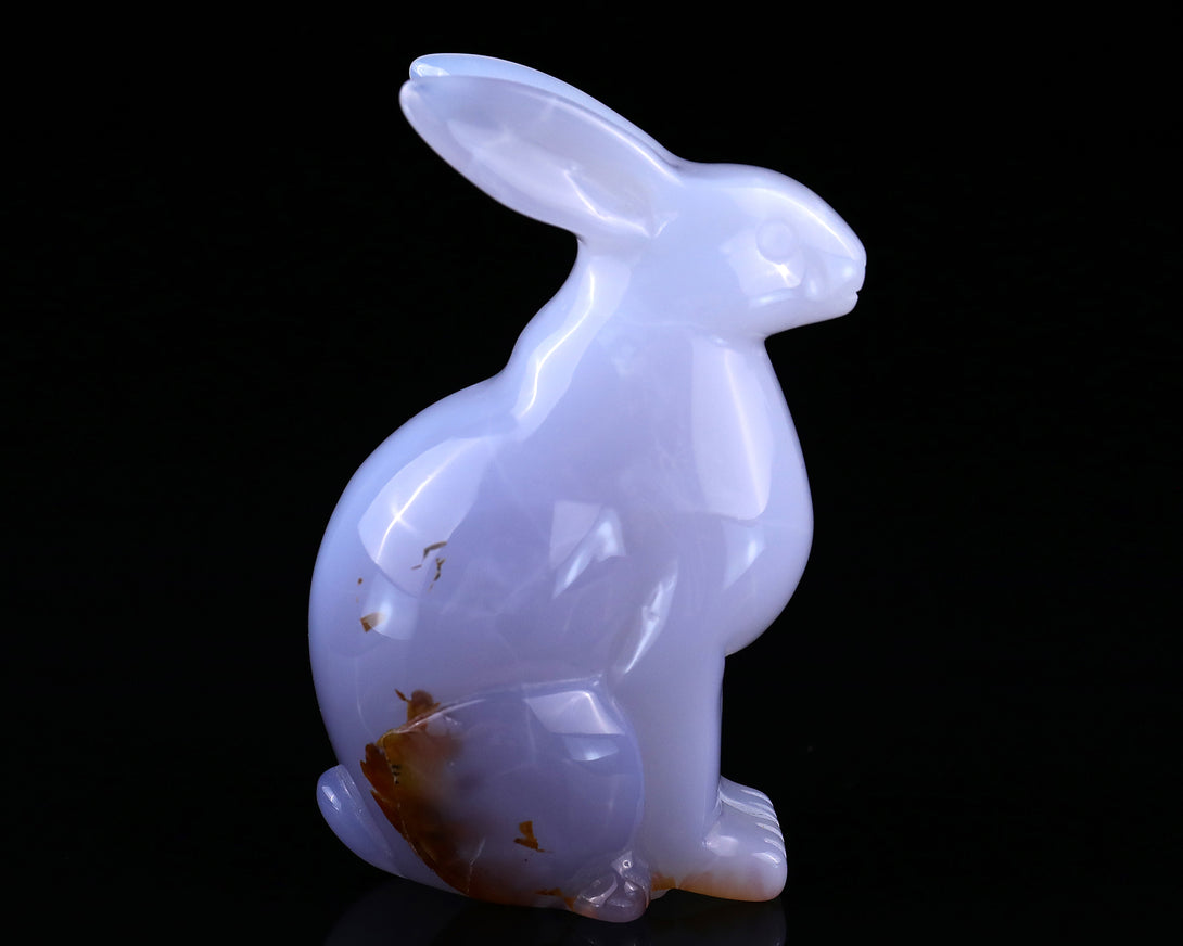 4.0" Blue Chalcedony Hand Carved Crystal Rabbit Sculpture crysvibe