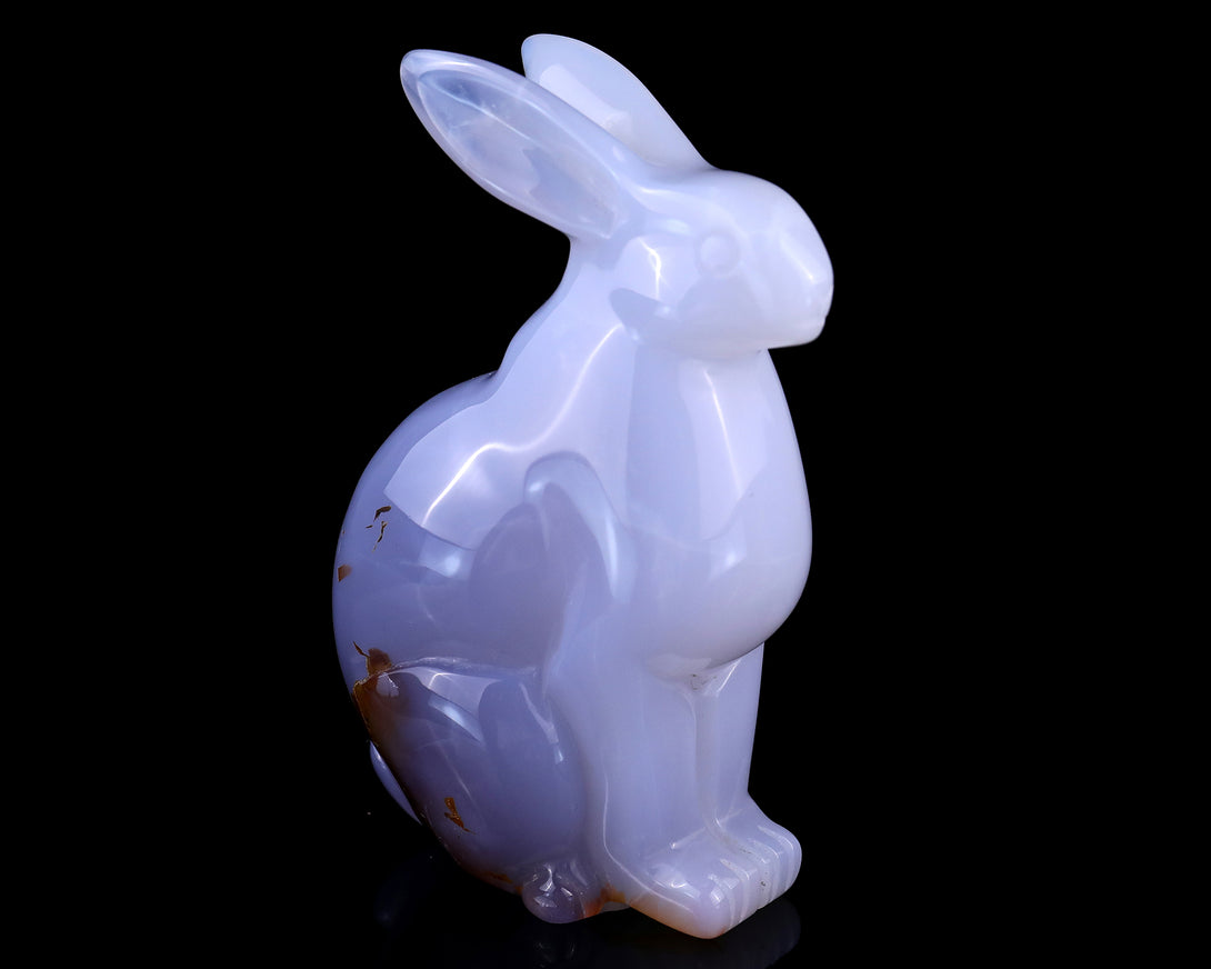 4.0" Blue Chalcedony Hand Carved Crystal Rabbit Sculpture crysvibe