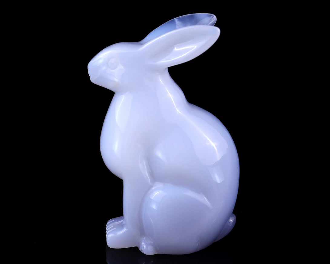 4.0" Blue Chalcedony Hand Carved Crystal Rabbit Sculpture crysvibe