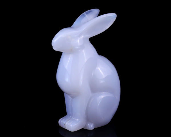 4.0" Blue Chalcedony Hand Carved Crystal Rabbit Sculpture crysvibe