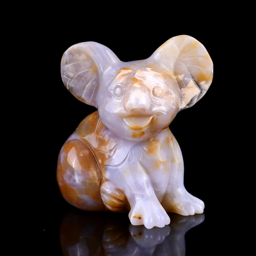 4.0" Chalcedony Hand Carved Crystal Koala Sculpture crysvibe