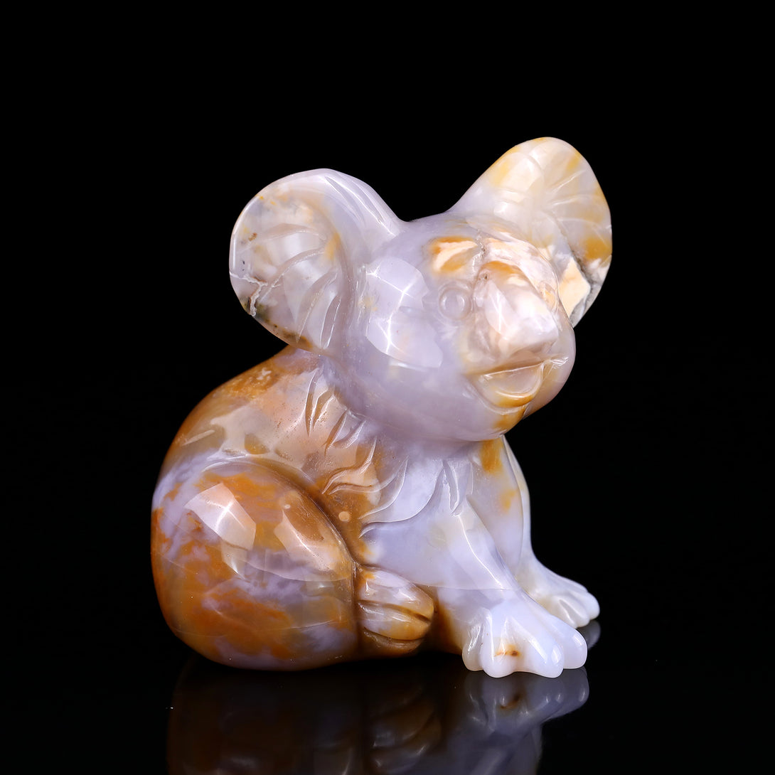 4.0" Chalcedony Hand Carved Crystal Koala Sculpture crysvibe