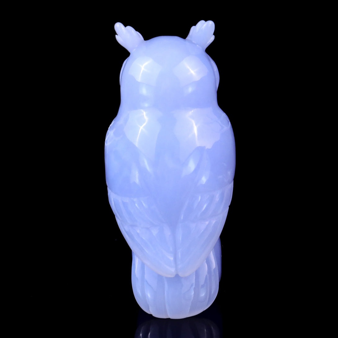 4.1" Blue Chalcedony Hand Carved Crystal Owl Sculpture crysvibe