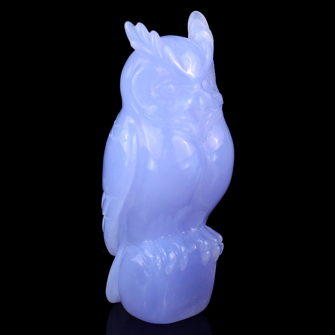 4.1" Blue Chalcedony Hand Carved Crystal Owl Sculpture crysvibe