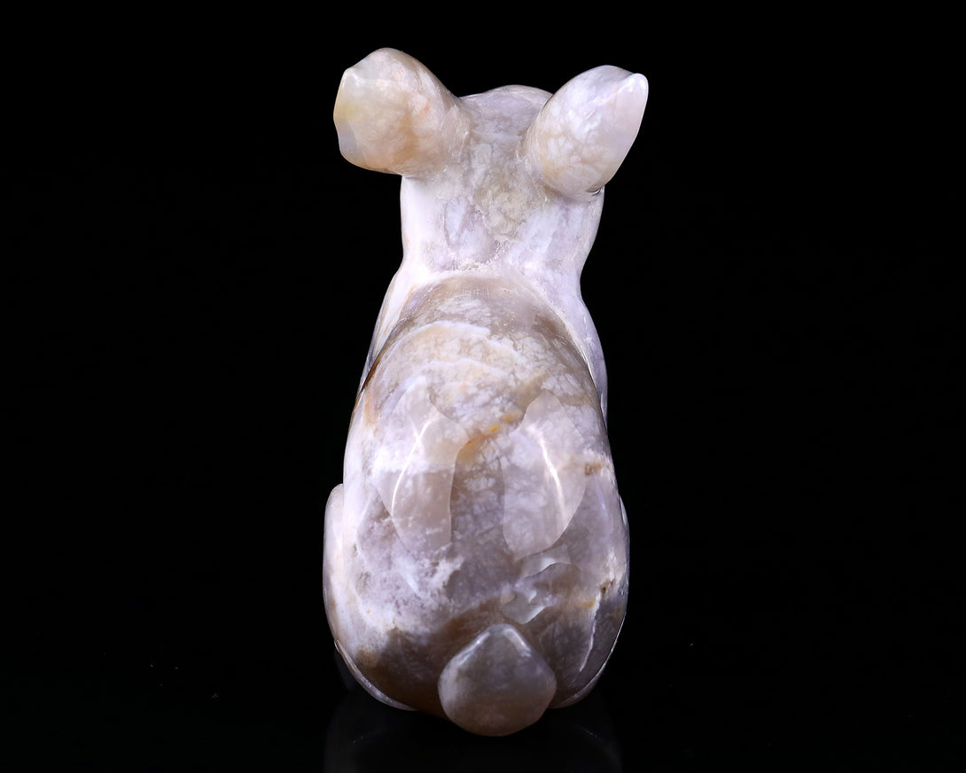 4.1" Blue Chalcedony Hand Carved Crystal Rabbit Sculpture crysvibe