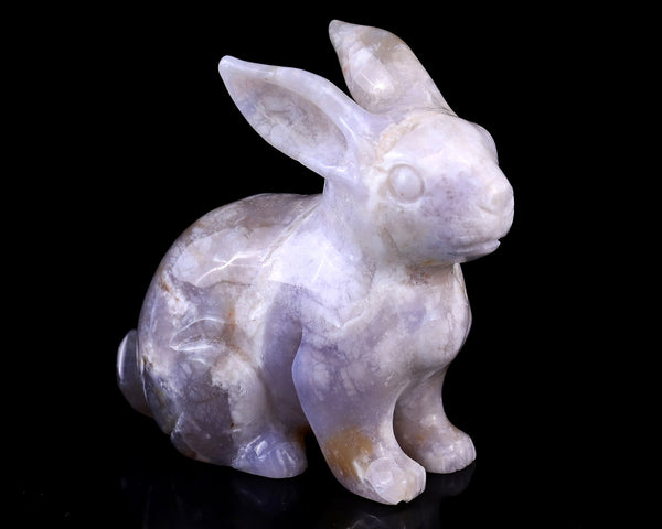 4.1" Blue Chalcedony Hand Carved Crystal Rabbit Sculpture crysvibe