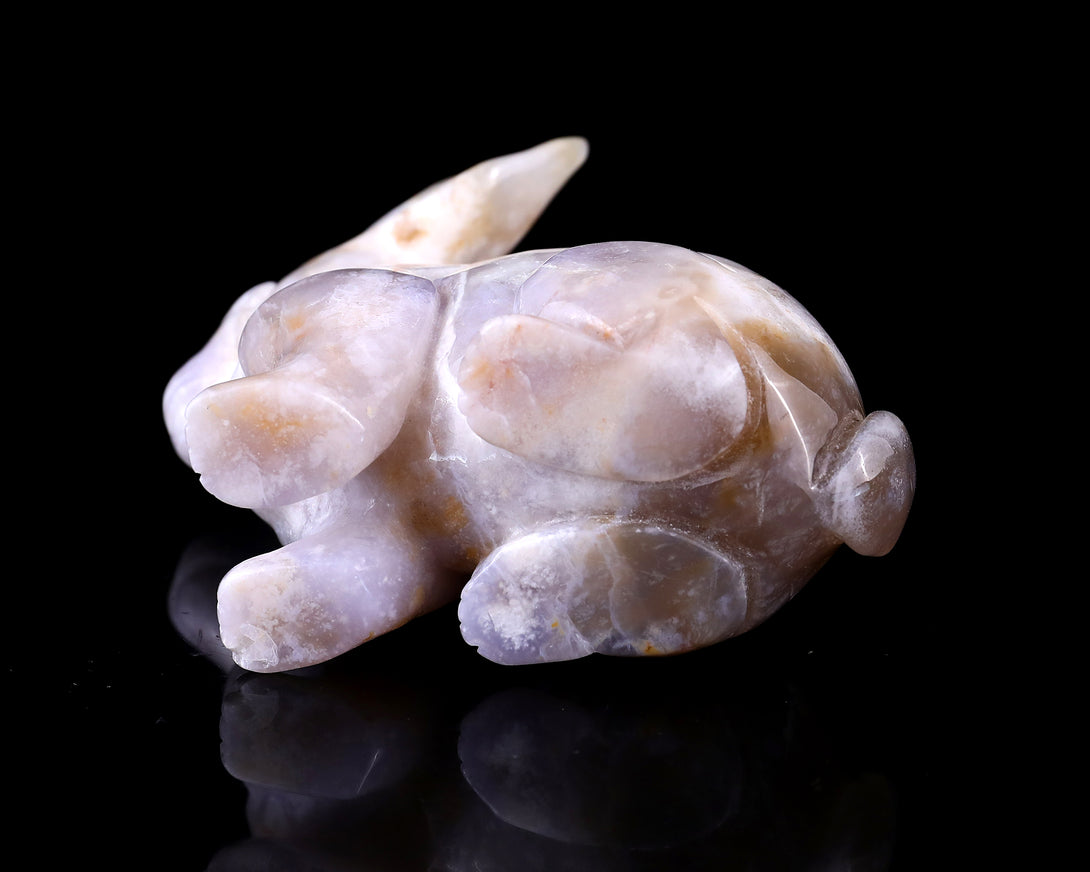 4.1" Blue Chalcedony Hand Carved Crystal Rabbit Sculpture crysvibe