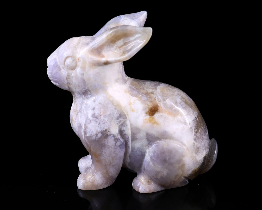 4.1" Blue Chalcedony Hand Carved Crystal Rabbit Sculpture crysvibe