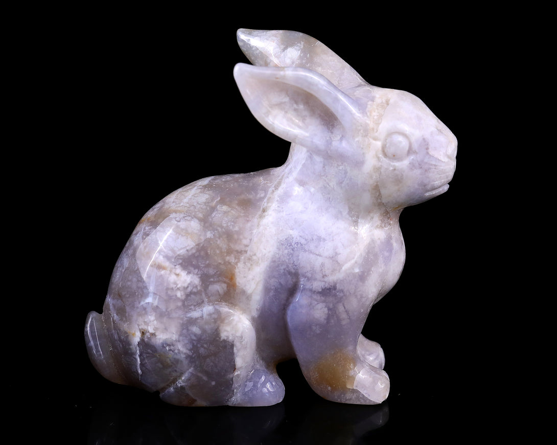 4.1" Blue Chalcedony Hand Carved Crystal Rabbit Sculpture crysvibe