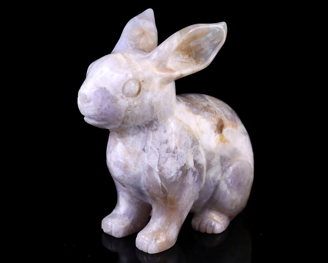 4.1" Blue Chalcedony Hand Carved Crystal Rabbit Sculpture crysvibe