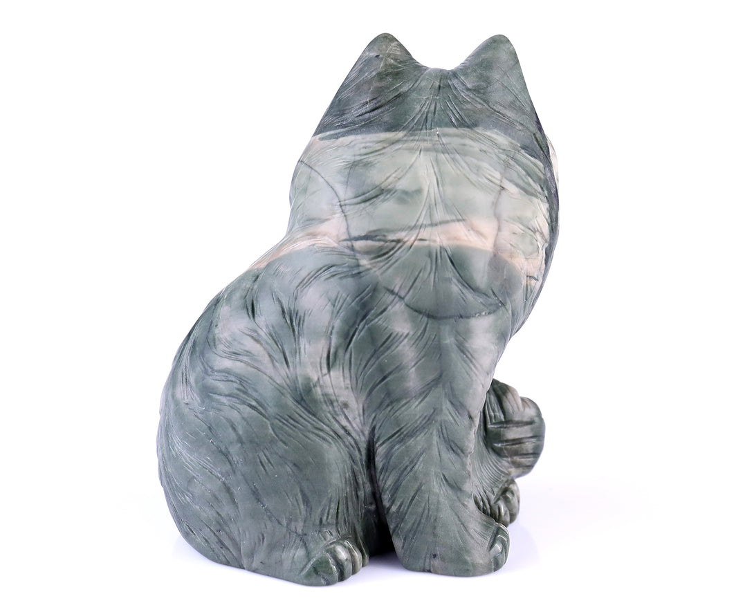 4.1" Jiulong Jade Hand Carved Crystal Persian Cat Sculpture crysvibe