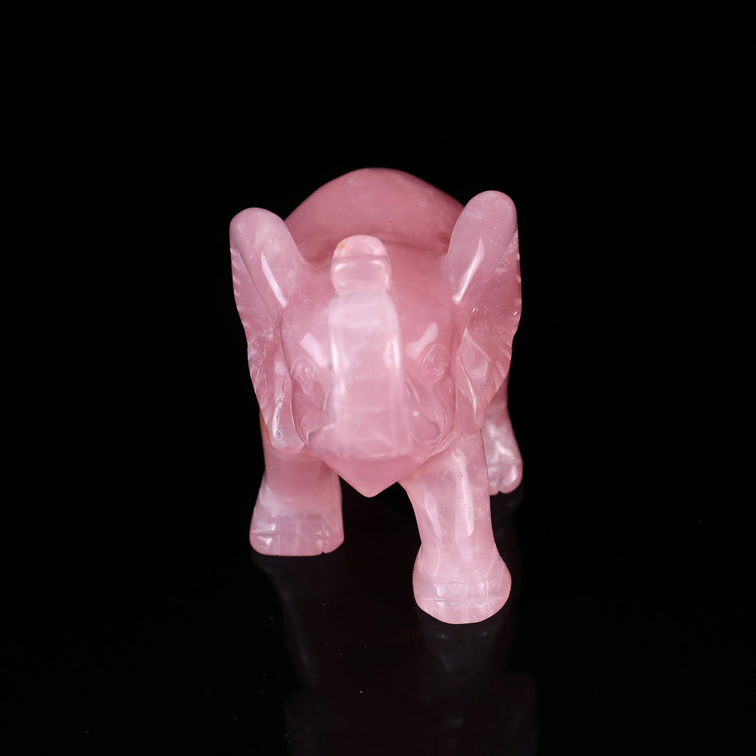 4.1" Rose Quartz Hand Carved Crystal Elephant Sculpture crysvibe