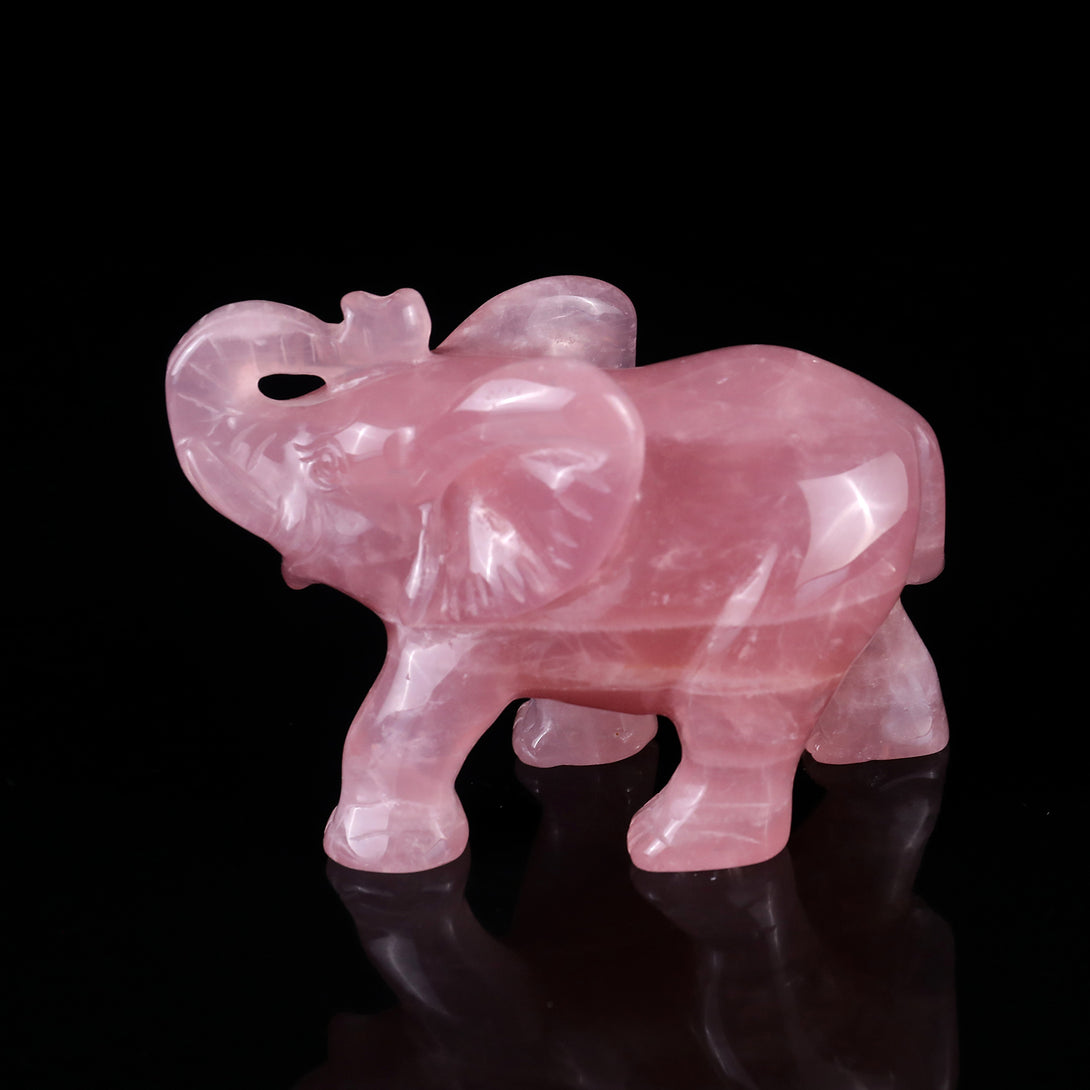 4.1" Rose Quartz Hand Carved Crystal Elephant Sculpture crysvibe