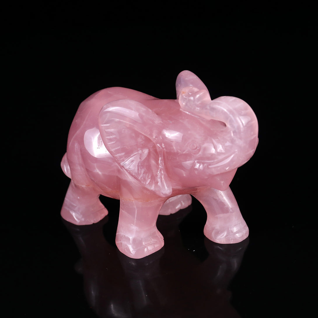 4.1" Rose Quartz Hand Carved Crystal Elephant Sculpture crysvibe