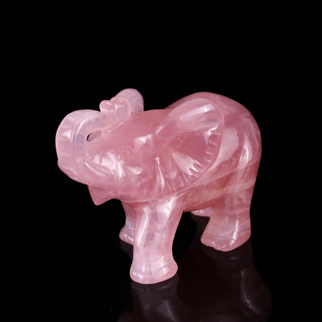 4.1" Rose Quartz Hand Carved Crystal Elephant Sculpture crysvibe