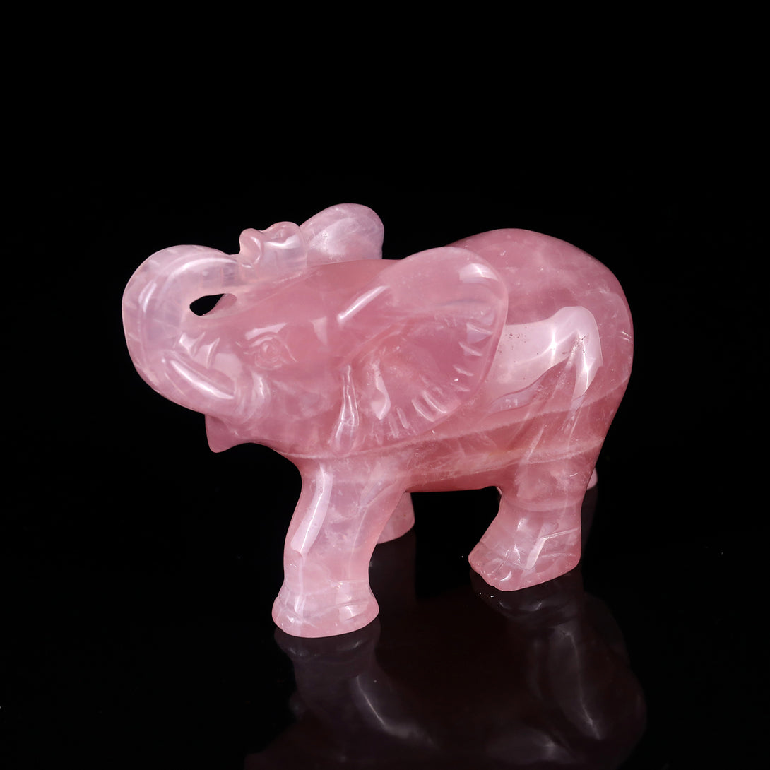 4.1" Rose Quartz Hand Carved Crystal Elephant Sculpture crysvibe