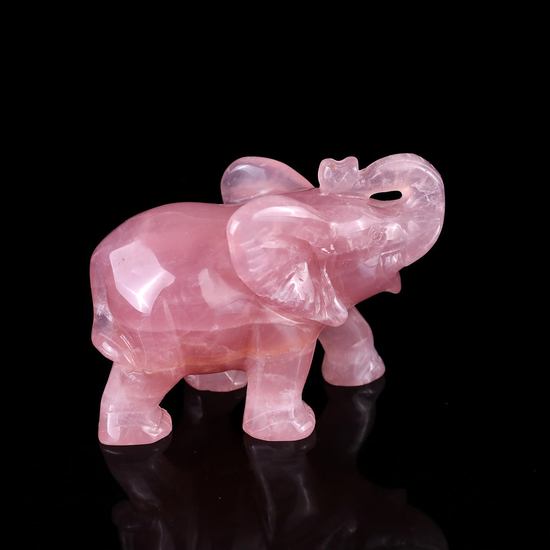 4.1" Rose Quartz Hand Carved Crystal Elephant Sculpture crysvibe