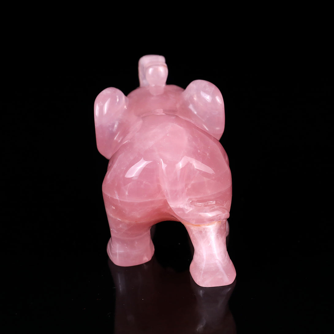 4.1" Rose Quartz Hand Carved Crystal Elephant Sculpture crysvibe