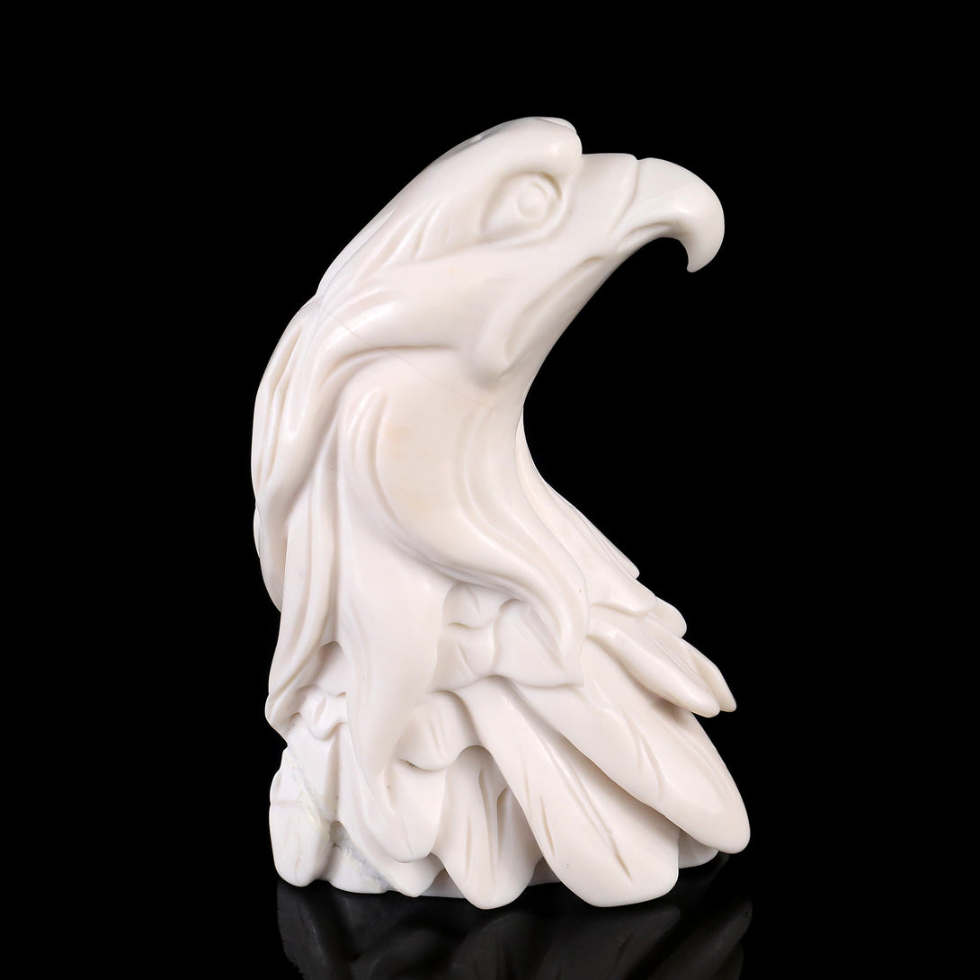 4.1" White Jade Hand Carved Crystal Eagle Sculpture crysvibe