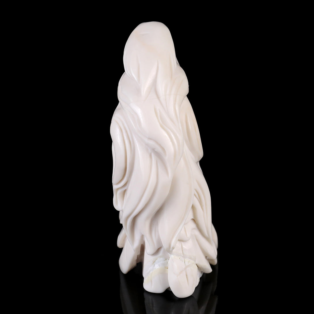 4.1" White Jade Hand Carved Crystal Eagle Sculpture crysvibe