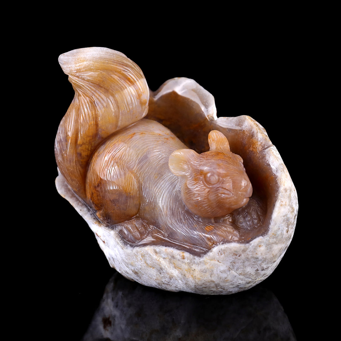 4.3" Chalcedony Hand Carved Crystal Squirrel Sculpture crysvibe