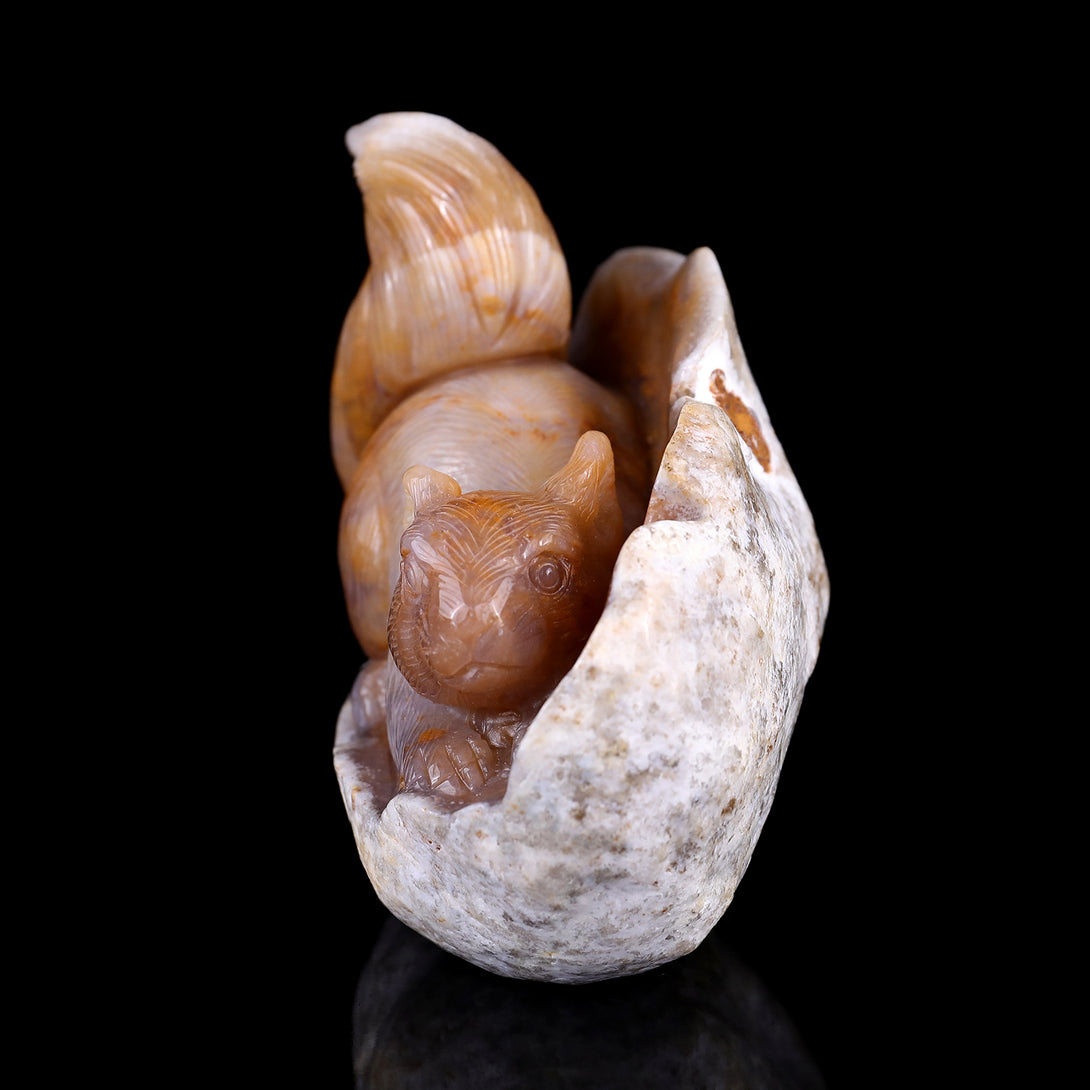 4.3" Chalcedony Hand Carved Crystal Squirrel Sculpture crysvibe