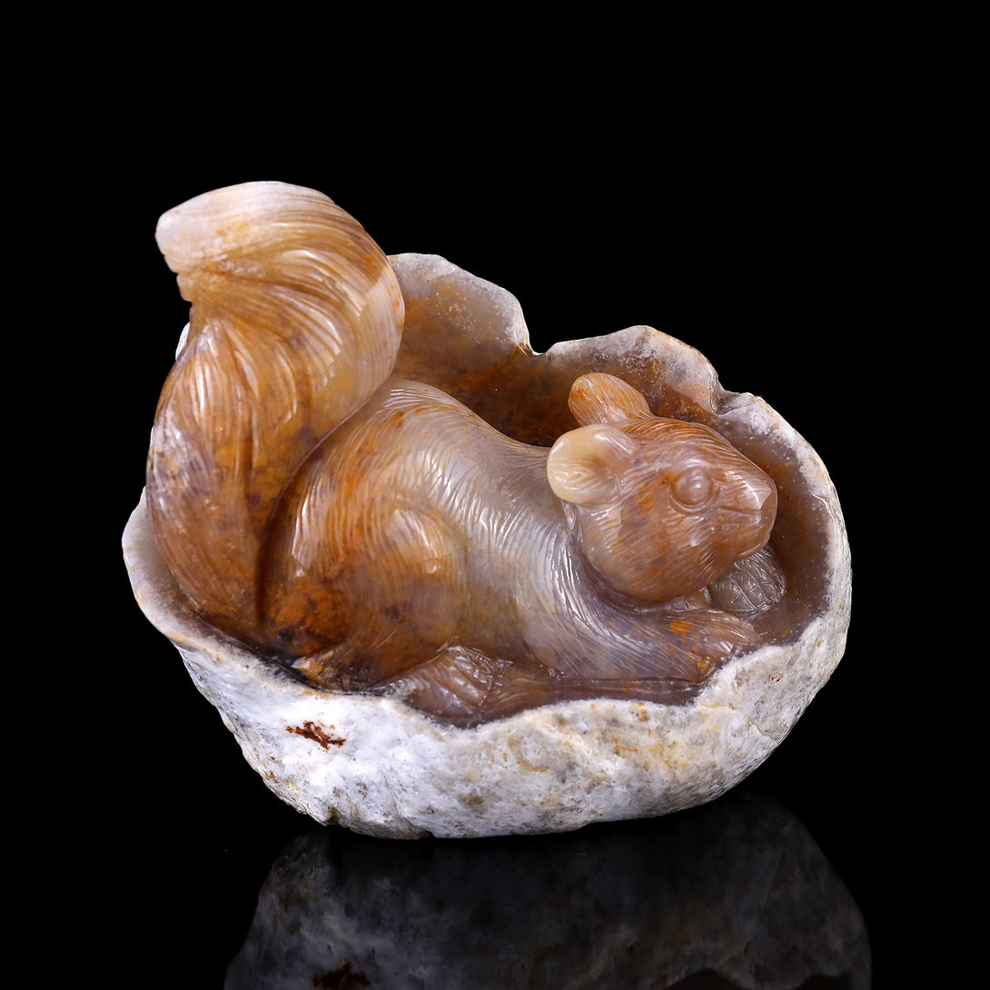 4.3" Chalcedony Hand Carved Crystal Squirrel Sculpture crysvibe