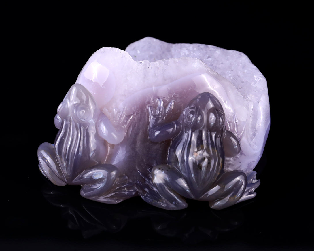 4.4" Geode Agate Hand Carved Crystal Frog Sculpture crysvibe