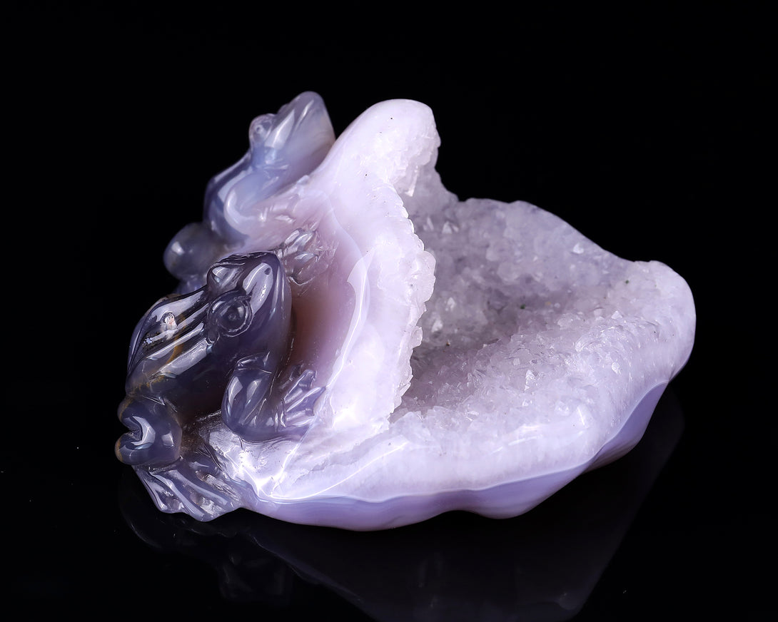 4.4" Geode Agate Hand Carved Crystal Frog Sculpture crysvibe