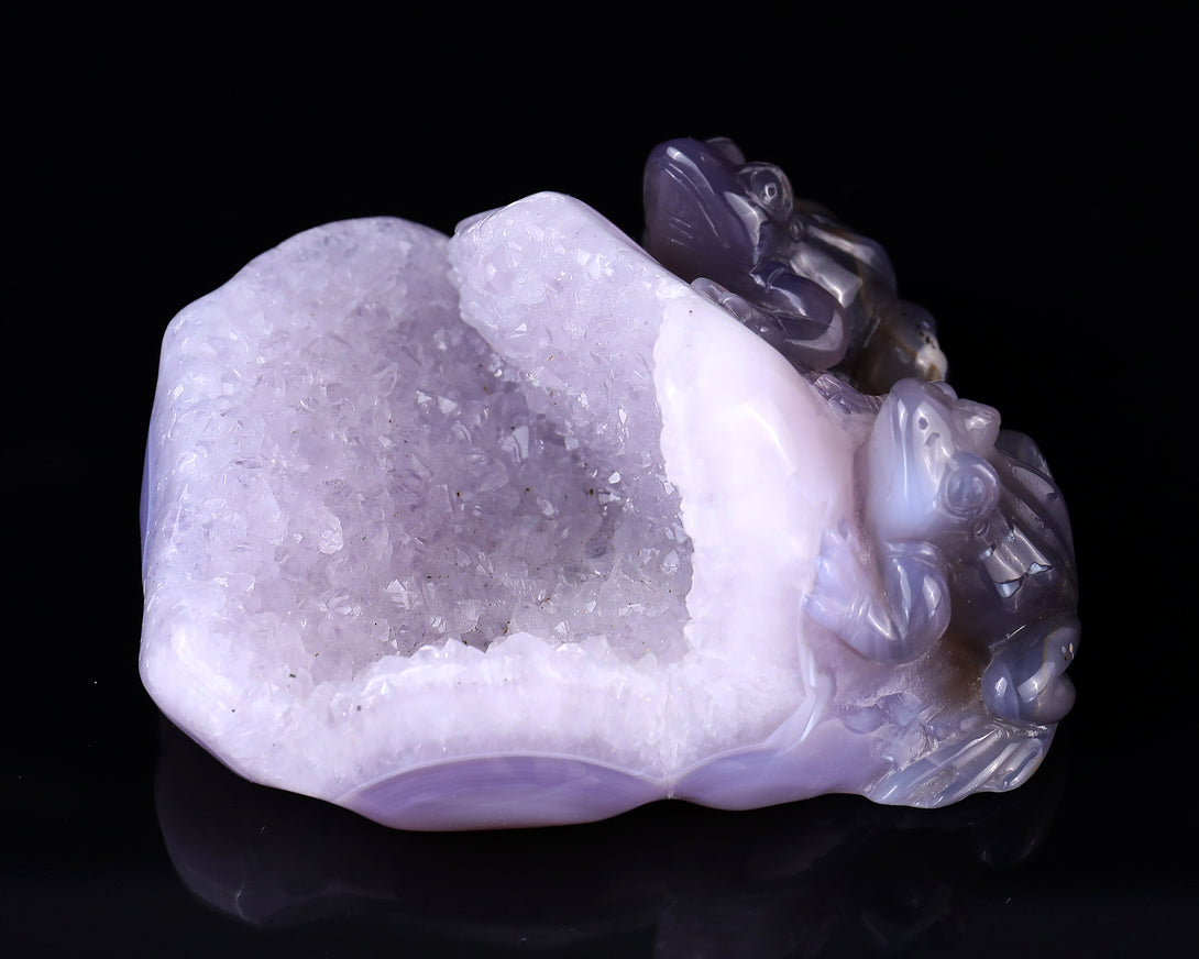 4.4" Geode Agate Hand Carved Crystal Frog Sculpture crysvibe