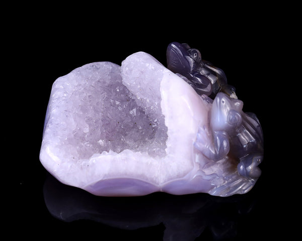 4.4" Geode Agate Hand Carved Crystal Frog Sculpture crysvibe