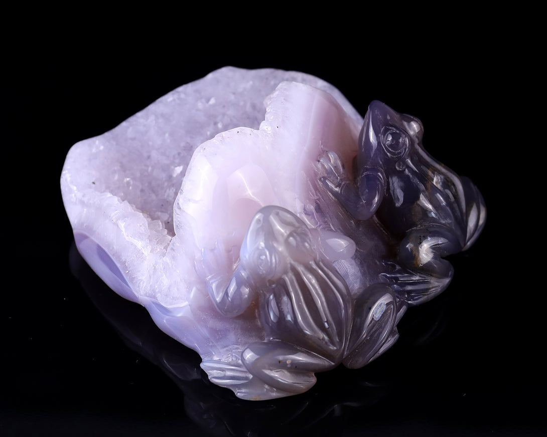 4.4" Geode Agate Hand Carved Crystal Frog Sculpture crysvibe