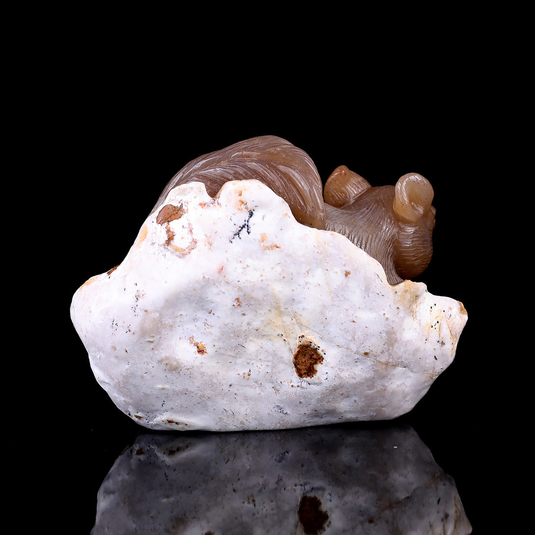 4.5" Chalcedony Hand Carved Crystal Squirrel Sculpture crysvibe