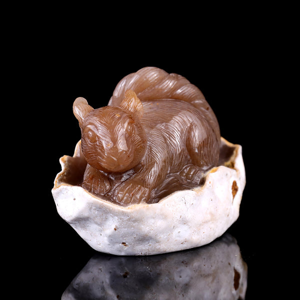 4.5" Chalcedony Hand Carved Crystal Squirrel Sculpture crysvibe