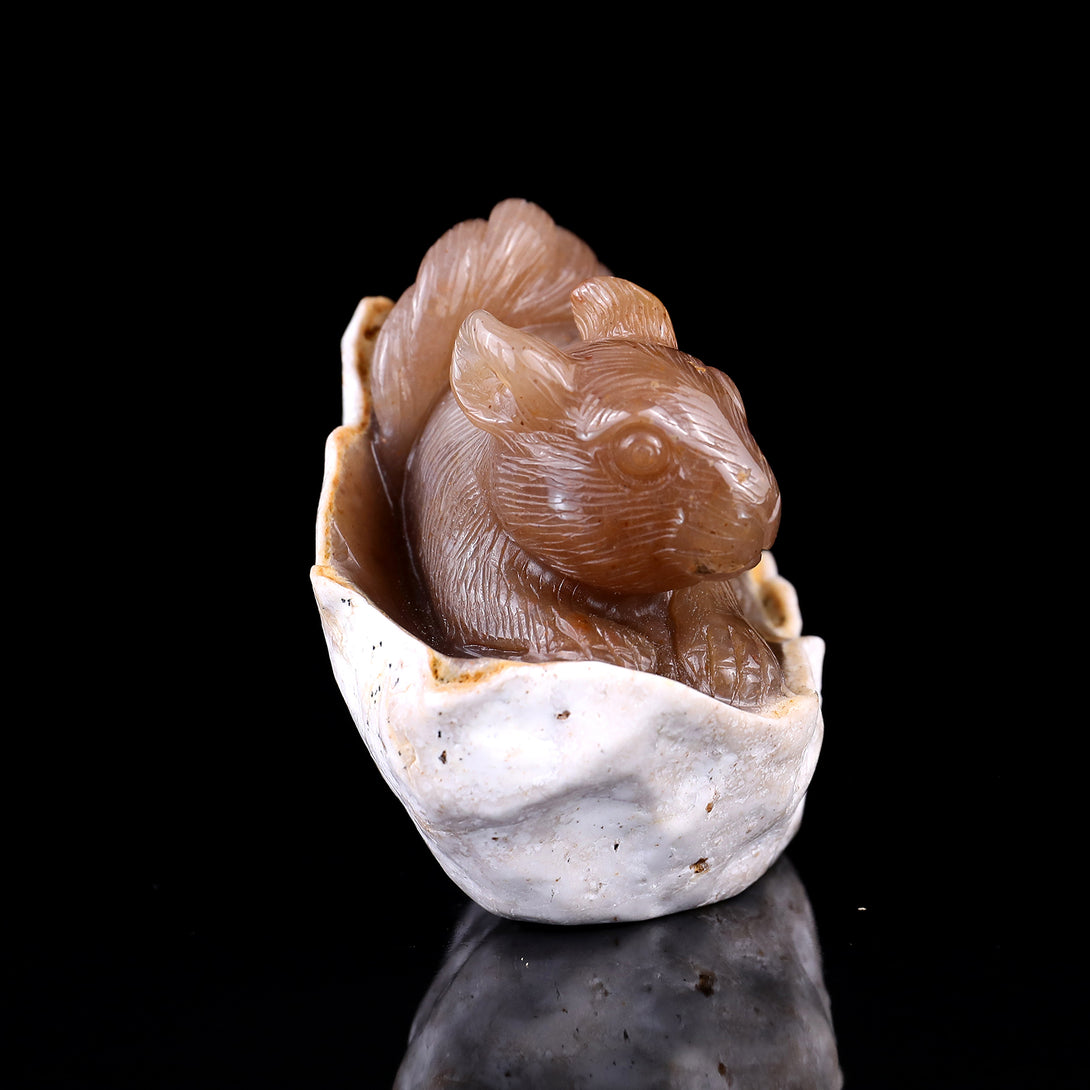 4.5" Chalcedony Hand Carved Crystal Squirrel Sculpture crysvibe