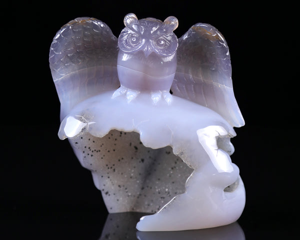 4.6" Blue Chalcedony Hand Carved Crystal Owl Sculpture crysvibe