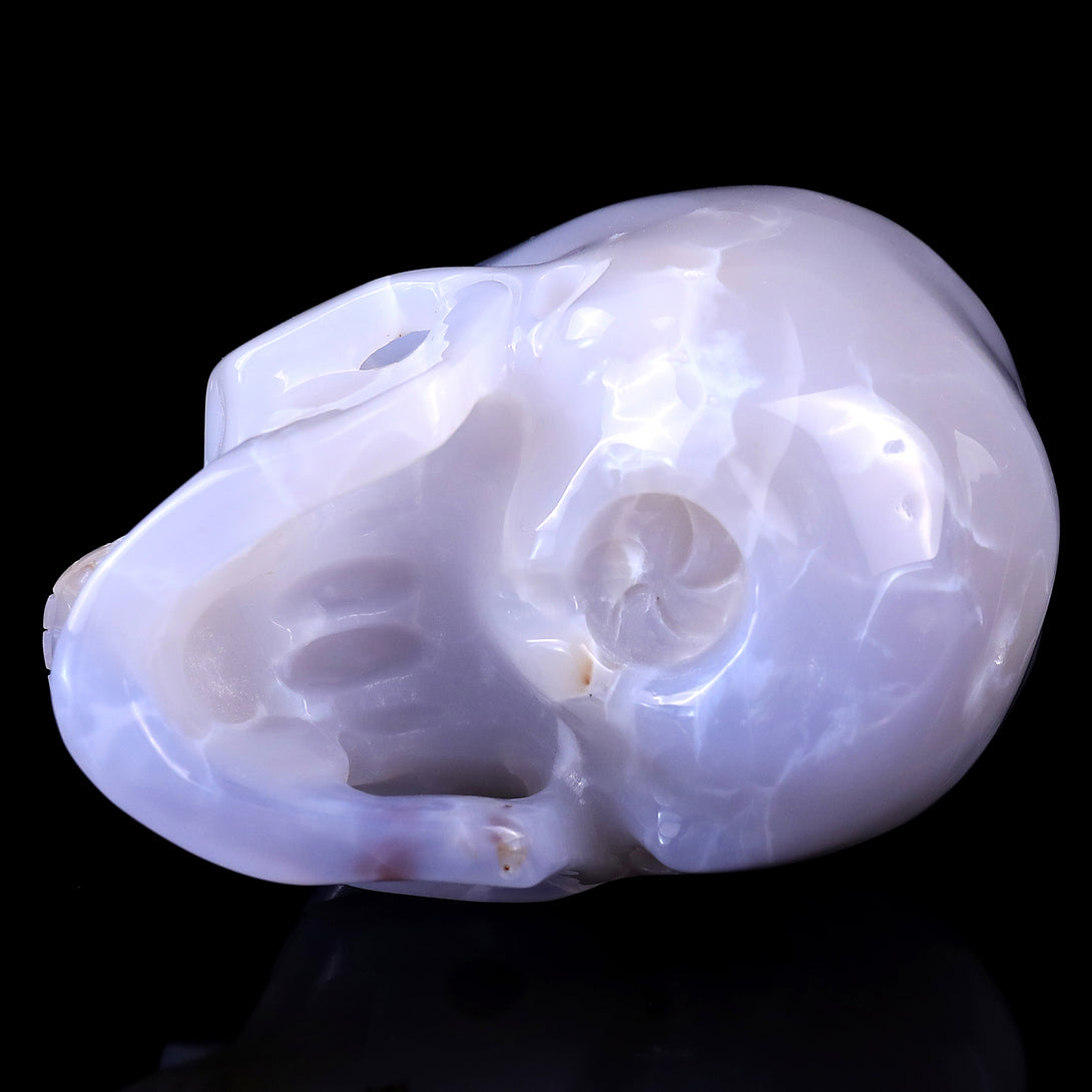 4.6" Blue Chalcedony Hand Carved Crystal Realistic Skull Sculpture crysvibe