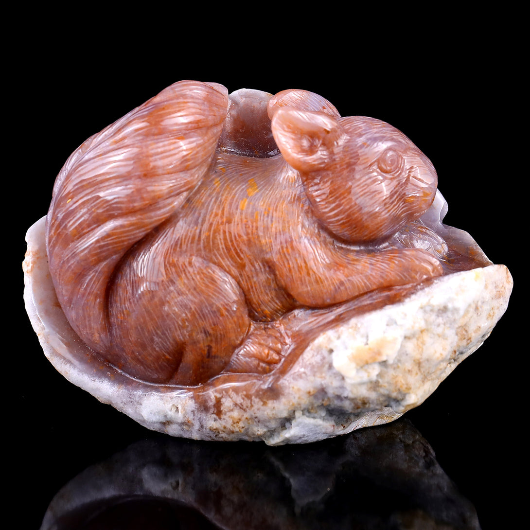 4.6" Chalcedony Hand Carved Crystal Squirrel Sculpture crysvibe