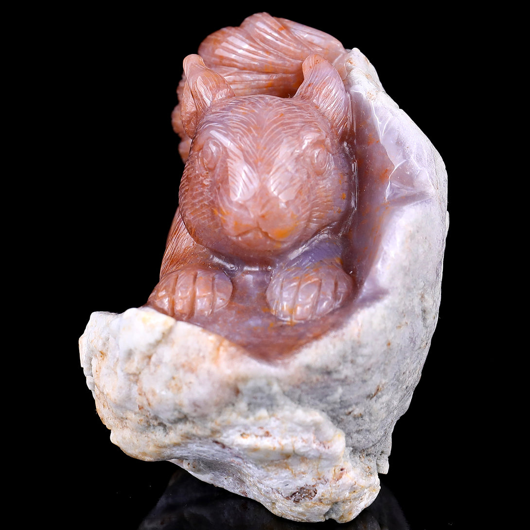 4.6" Chalcedony Hand Carved Crystal Squirrel Sculpture crysvibe