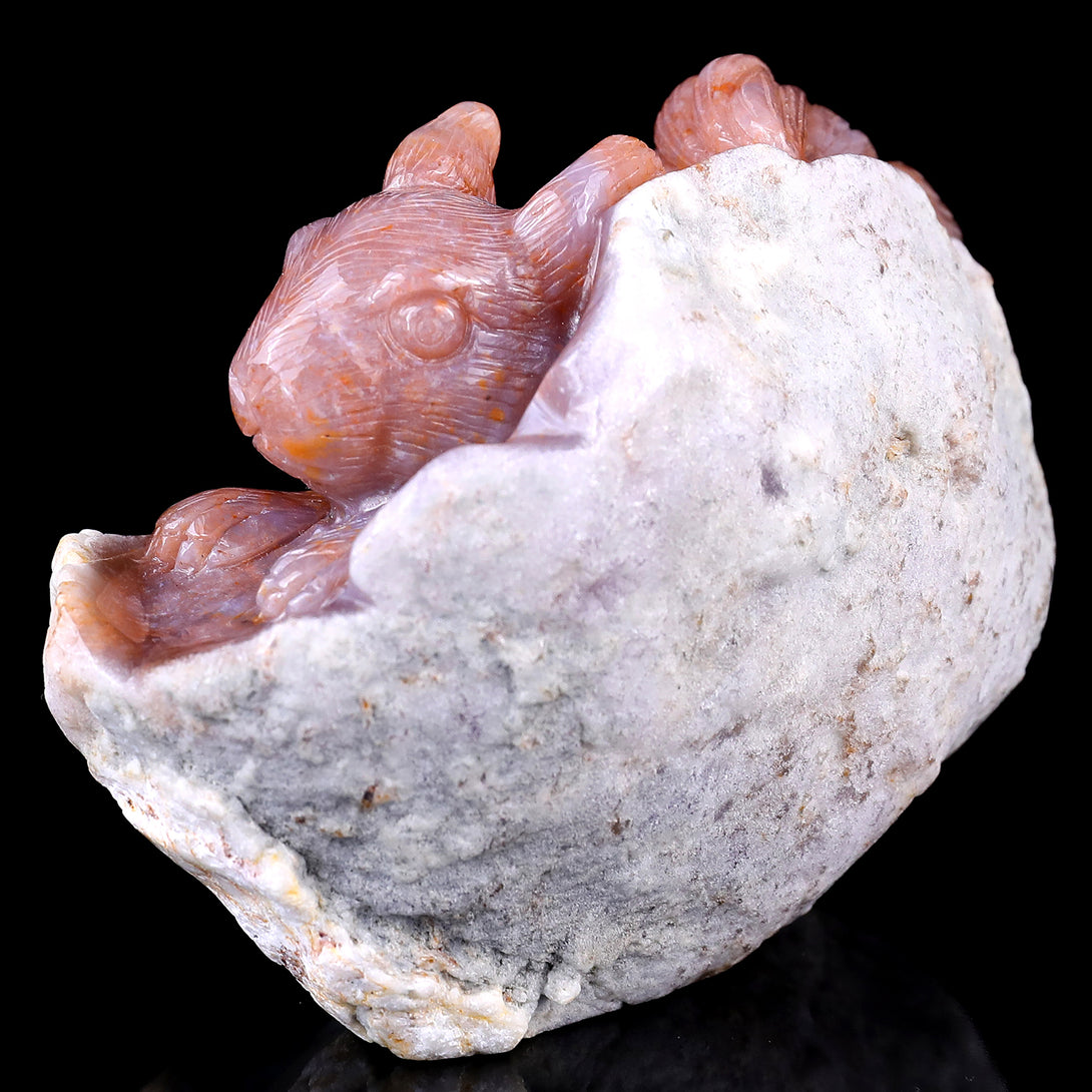 4.6" Chalcedony Hand Carved Crystal Squirrel Sculpture crysvibe