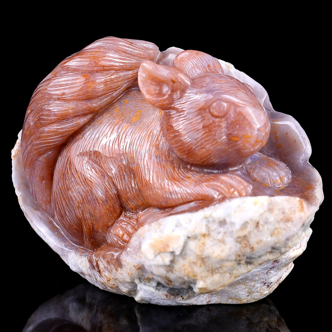 4.6" Chalcedony Hand Carved Crystal Squirrel Sculpture crysvibe